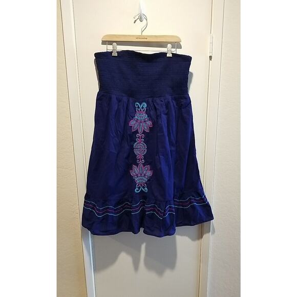 NWT Lane Bryant Blue Strapless Summer Dress Size 18/20 Embroidered Stretchy Top - Picture 2 of 9